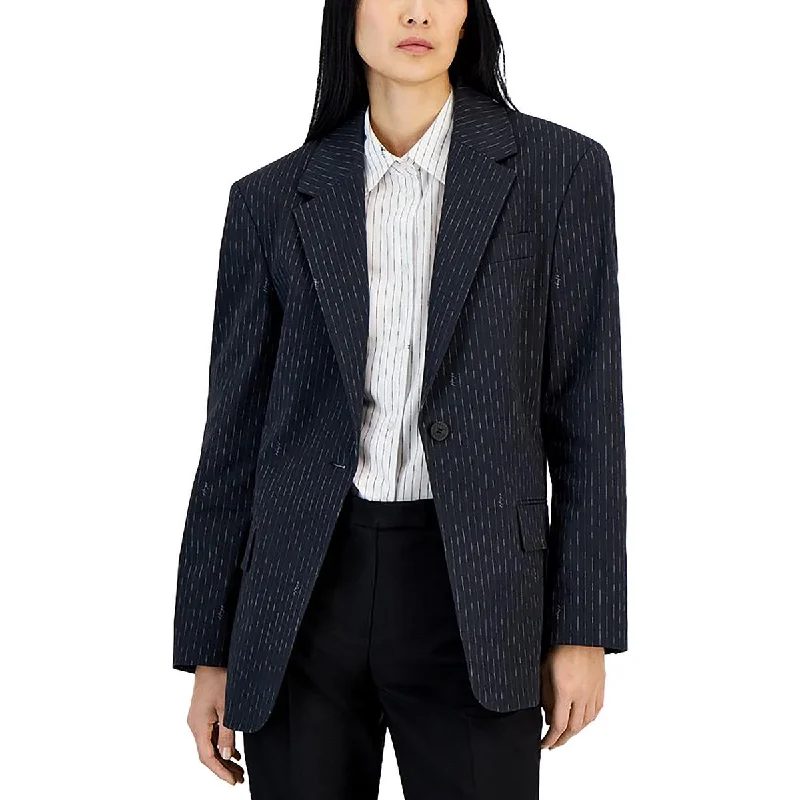 Amazing Deals Womens Cotton Blend Striped One-Button Blazer