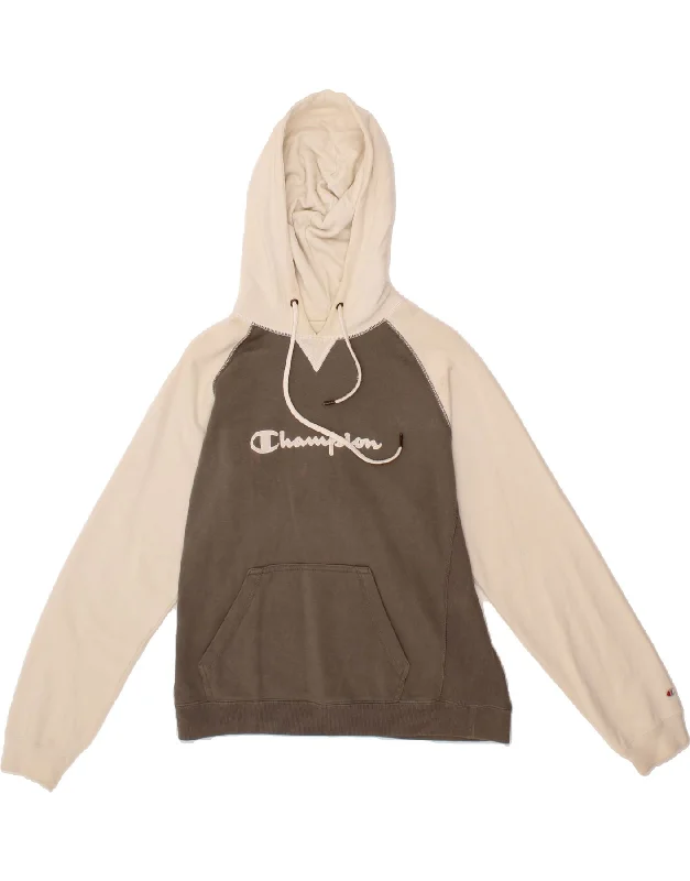 Stock Up and Save CHAMPION Womens Graphic Hoodie Jumper UK 14 Medium Grey Colourblock Cotton