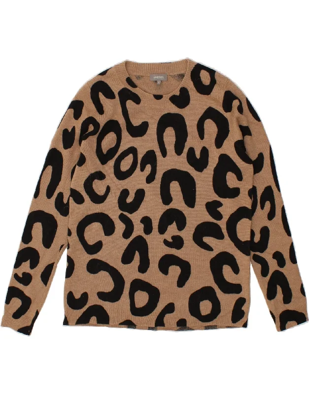 Super Deal JAEGER Womens Crew Neck Jumper Sweater UK 12 Medium Brown Animal Print