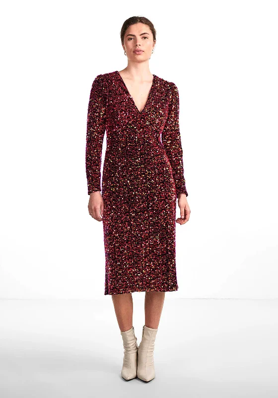 Huge Savings Y.A.S Pinko Sequins Midi Dress, Black Pink