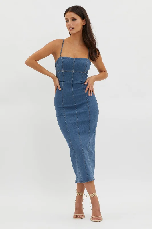 Buy Now Lenni Denim Midi Dress Dark Blue