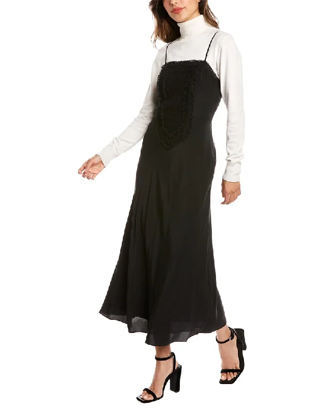 Quick Sale Rebecca Taylor Patchwork Lace Silk Maxi Dress