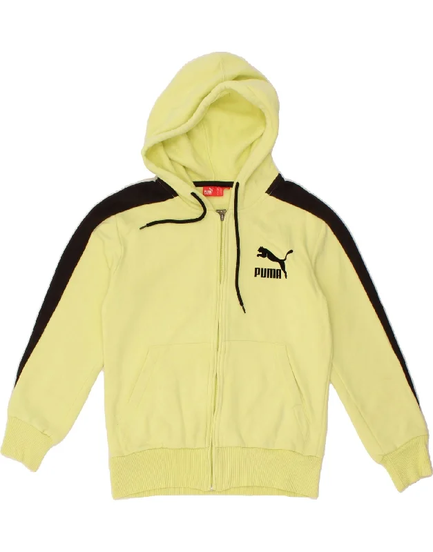 Price Drop PUMA Womens Zip Hoodie Sweater UK 14 Medium Yellow Colourblock Cotton