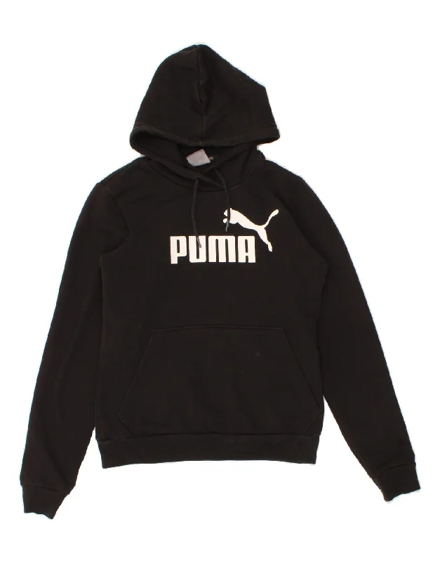 Closeout Sale PUMA Womens Graphic Hoodie Jumper UK 10 Small Black Cotton