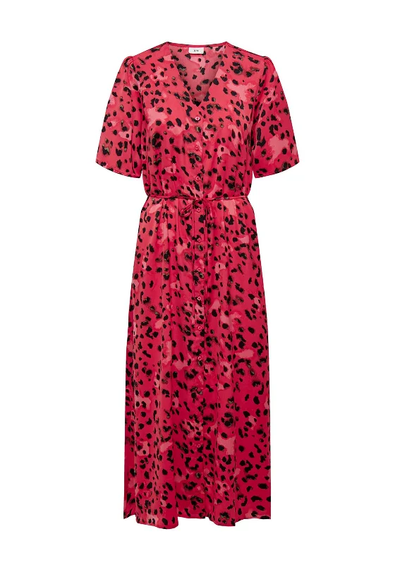 Weekend Deal JDY Appa Leopard Print V-Neck Maxi Shirt Dress, Bittersweet