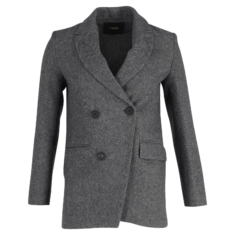 Early Bird Discount Maje Women's Double-Breasted Blazer in Grey Wool