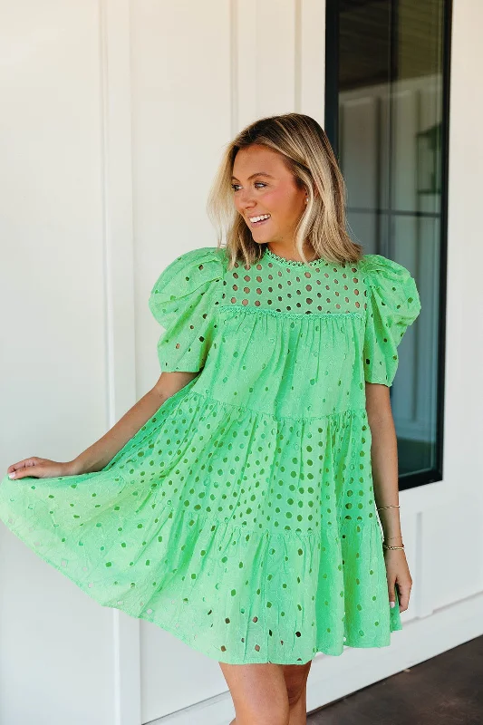 Price Buster Lighthearted Mini Dress - Apple Green