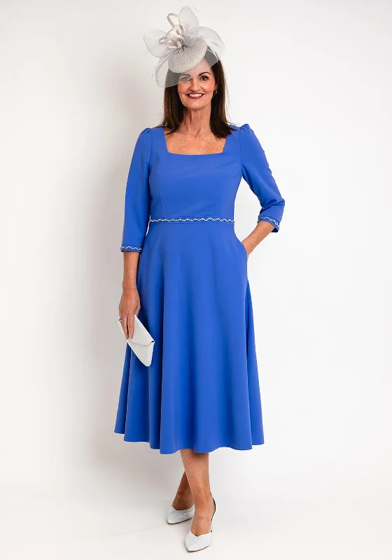 Limited Quantity Lizabella Embellished Trim Midi Dress, Azure Blue