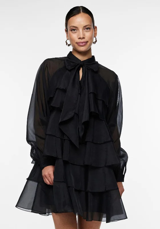 Special Discount Y.A.S Eloise Bow Tie Neckline Tiered Mini Dress, Black