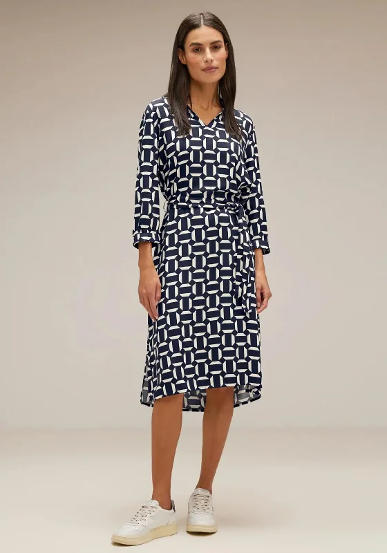 Online Exclusive Street One Tie Waist Printed Midi Dress, Deep Blue