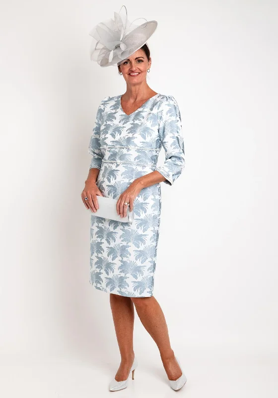 The Best Prices Lizabella Palmette Pearl Trim Midi Dress, Aqua Blue