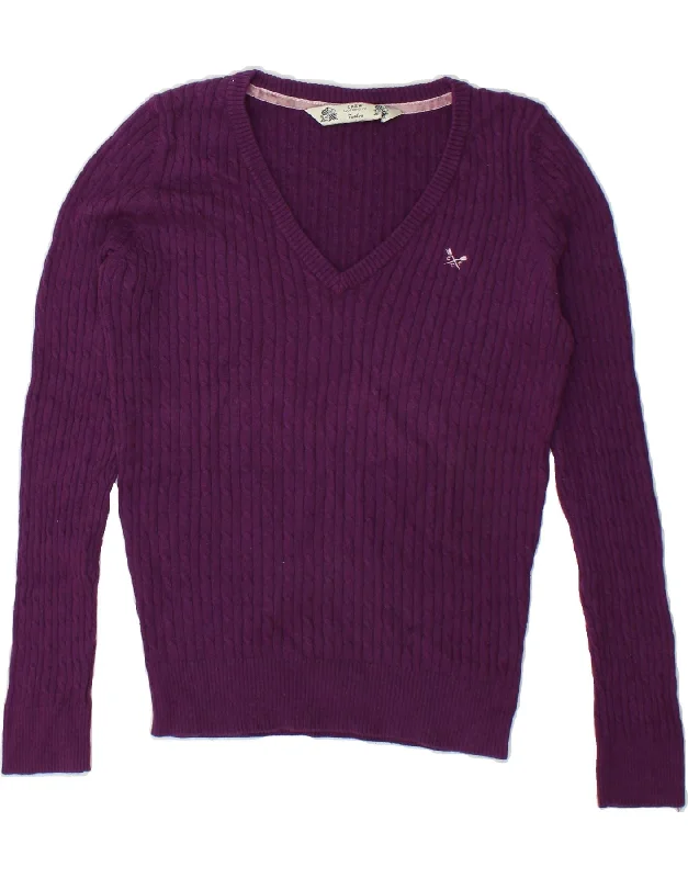 Price Slash CREW CLOTHING Womens V-Neck Jumper Sweater UK 12 Medium Purple Cotton