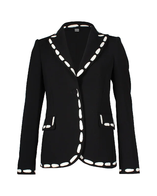 Don't Miss Moschino Contrasting Print Trimming Cady Blazer in Black Polyester