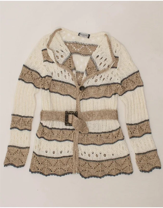 Super Sale ALEX Womens Cardigan Sweater UK 12 Medium White Colourblock Acrylic