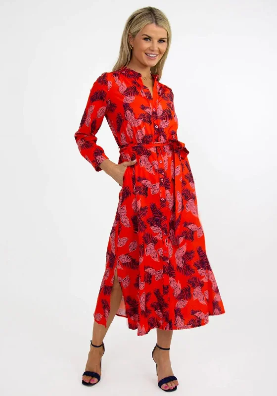 Early Access Kate & Pippa Capri Leaf Print Midi Dress, Orange Multi