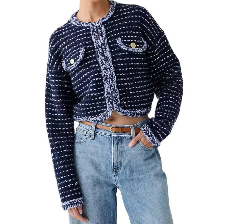 Deal Mania Cropped Lady Jacket In Marled Yarn In Navy