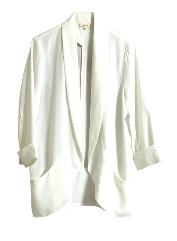 Steals and Deals Women's Front Rolled Collar Open 3/4 Sleeve Shawl Blazer In White
