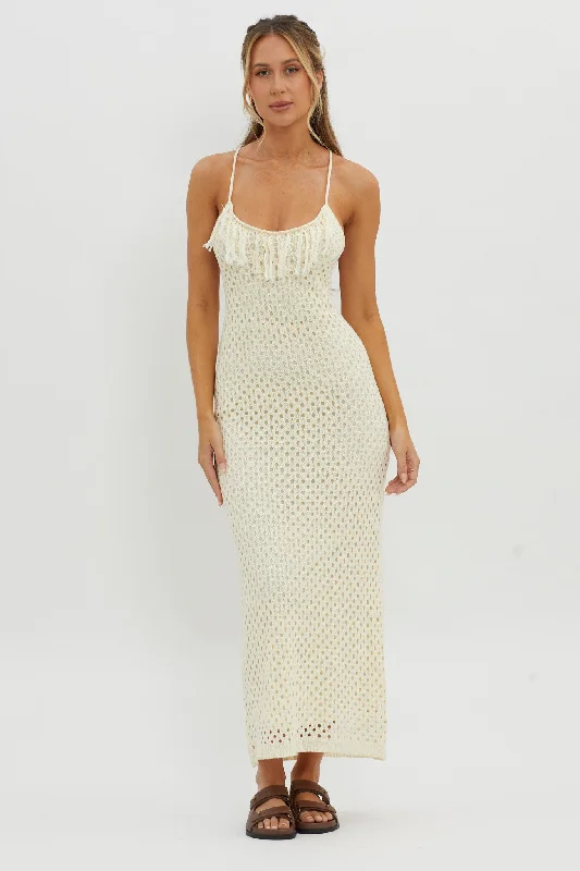 The Best Prices Kesha Open Back Crochet Maxi Dress Cream
