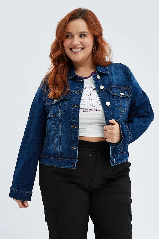 Holiday Sale Blue Denim Jacket Cropped Dark Wash