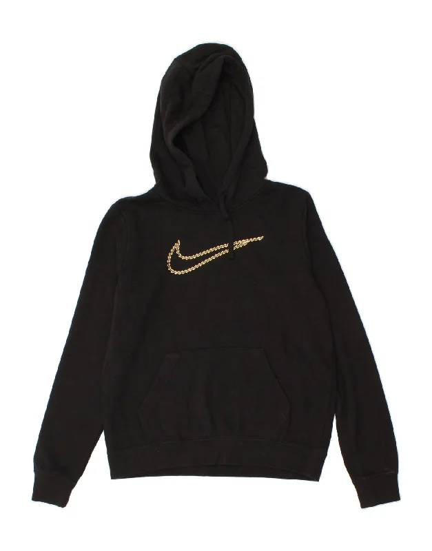 Deal Zone NIKE Womens Graphic Hoodie Jumper UK 10 Small Black Cotton