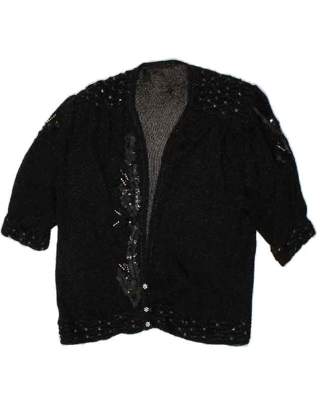 Today's Special VINTAGE Womens Short Sleeve Cardigan Sweater UK 12 Medium Black