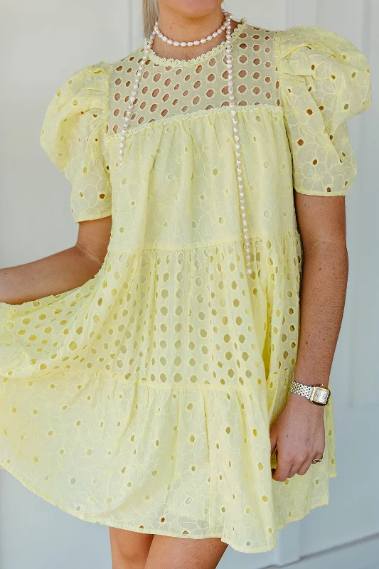 Bargain Bin Lighthearted Mini Dress - Lemon