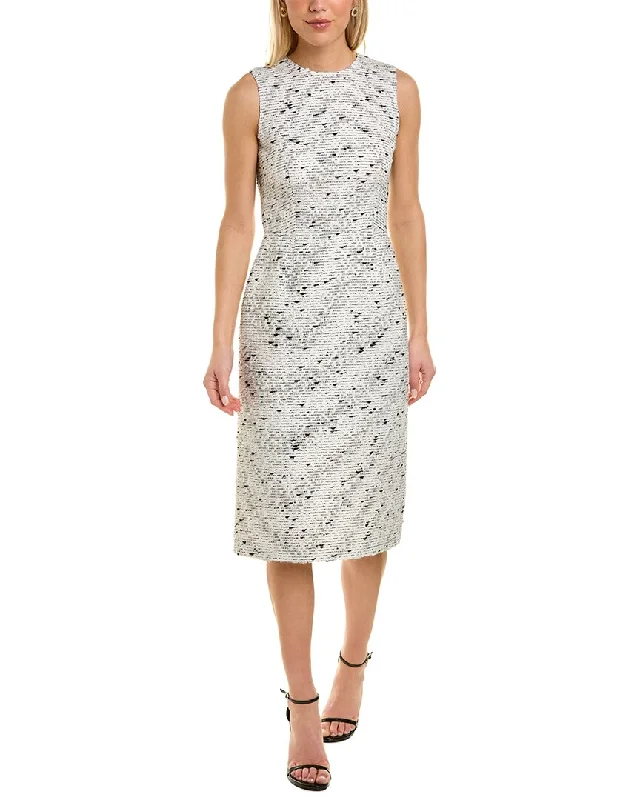 Early Bird Discount Oscar de la Renta Silk-Lined Marble Tweed Wool-Blend Sheath Dress