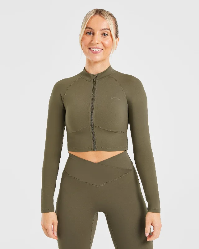 New Deals Sculpt Wrap Zip Up Jacket - Deep Khaki