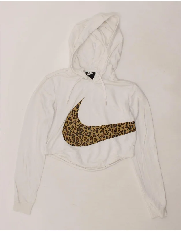 Deal Mania NIKE Womens Crop Graphic Hoodie Jumper UK 6 XS White