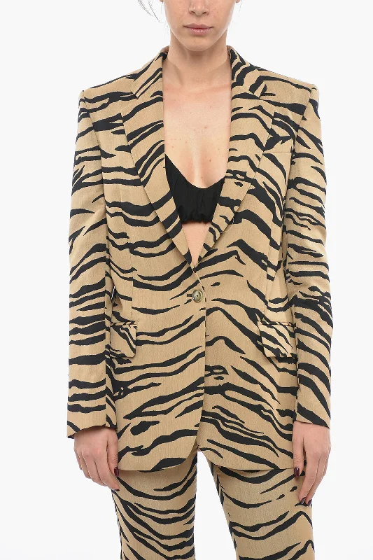 Super Bargain Stella McCartney Tiger Motif Wool Blend Blazer with Flap Pocket