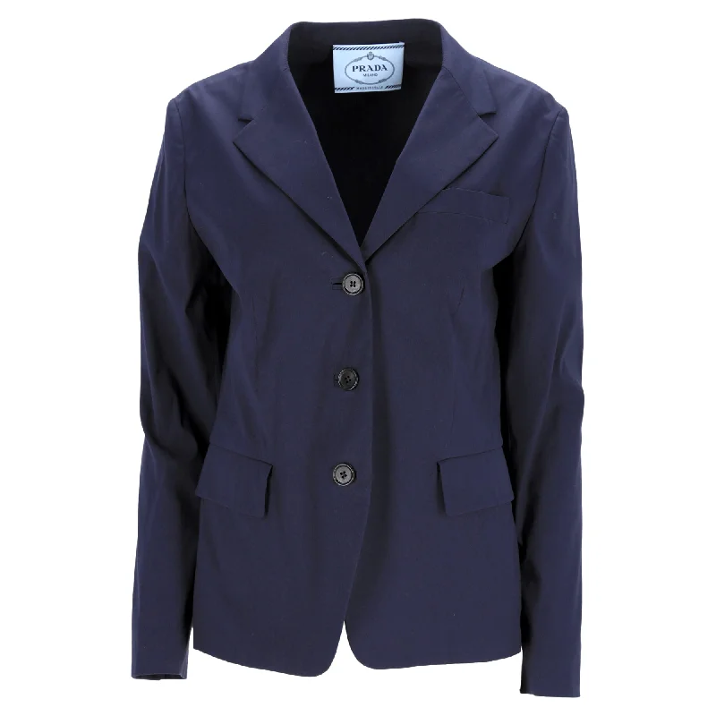 Exclusive Savings Prada Single-Breasted Blazer in Navy Blue Cotton