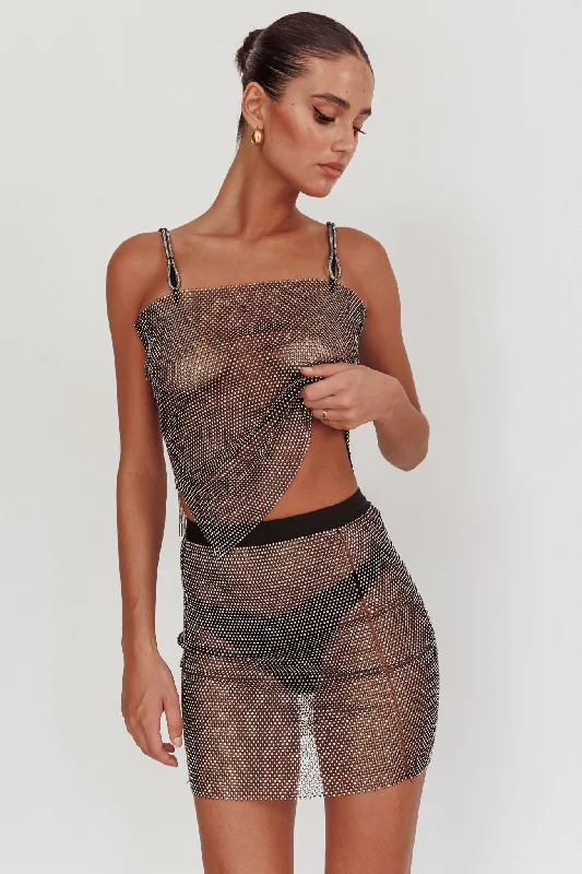 Savings Galore Glamazon Rhinestone Mesh Mini Skirt Black