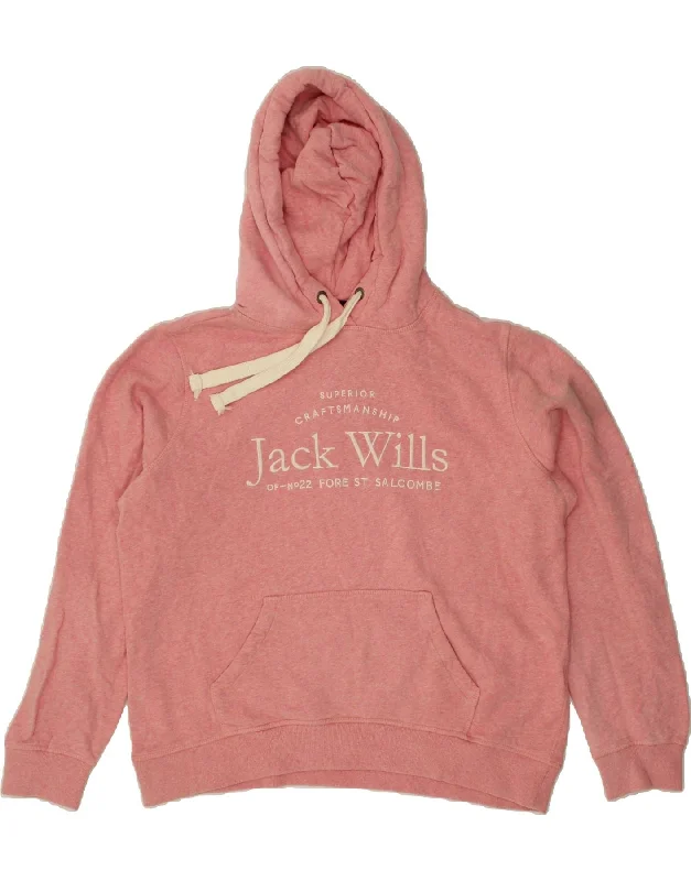 Price Cut JACK WILLS Womens Oversized Graphic Hoodie Jumper UK 16 Large Pink Cotton
