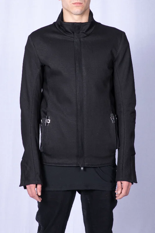 Price Fest Black High Neck Zip Front Denim Blouson