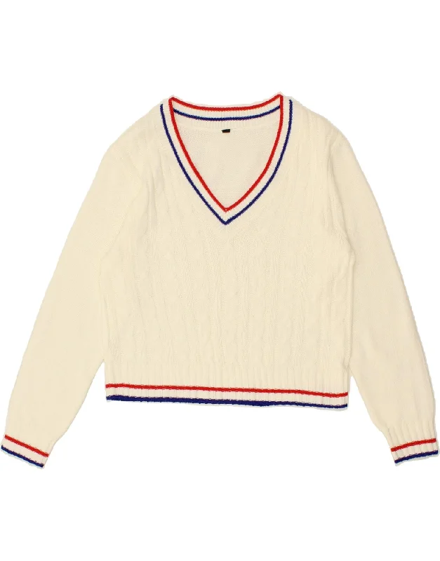 Price Blitz VINTAGE Womens Crop V-Neck Jumper Sweater UK 14 Medium Beige