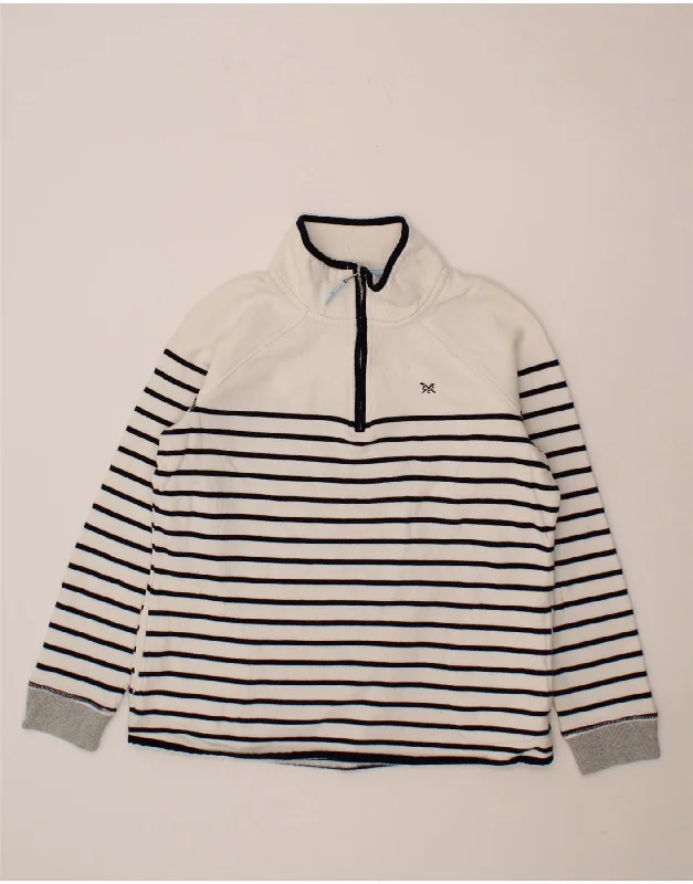 Last Chance CREW CLOTHING Womens Zip Neck Sweatshirt Jumper UK 12 Medium White Striped Last Chance CREW CLOTHING Womens Zip Neck Sweatshirt Jumper UK 12 Medium White Striped