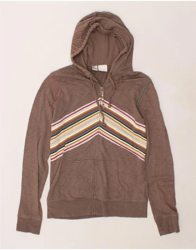 Price Break O'NEILL Womens Zip Hoodie Sweater UK 16 Large Brown Striped