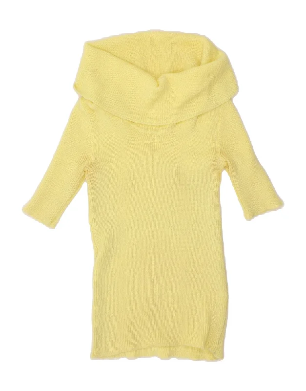 Lowest Prices VINTAGE Womens Short Sleeve Roll Neck Jumper Sweater UK 4 XS Yellow