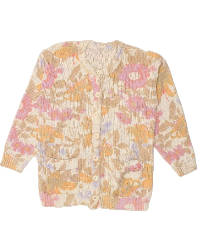 Discount Mania VINTAGE Womens Cardigan Sweater UK 14 Large Beige Floral