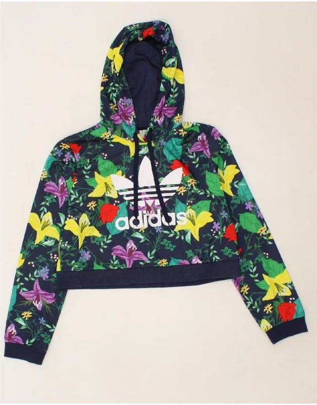 Limited Time Offer ADIDAS Womens Crop Graphic Hoodie Jumper UK 12 Medium Navy Blue Floral Limited Time Offer ADIDAS Womens Crop Graphic Hoodie Jumper UK 12 Medium Navy Blue Floral