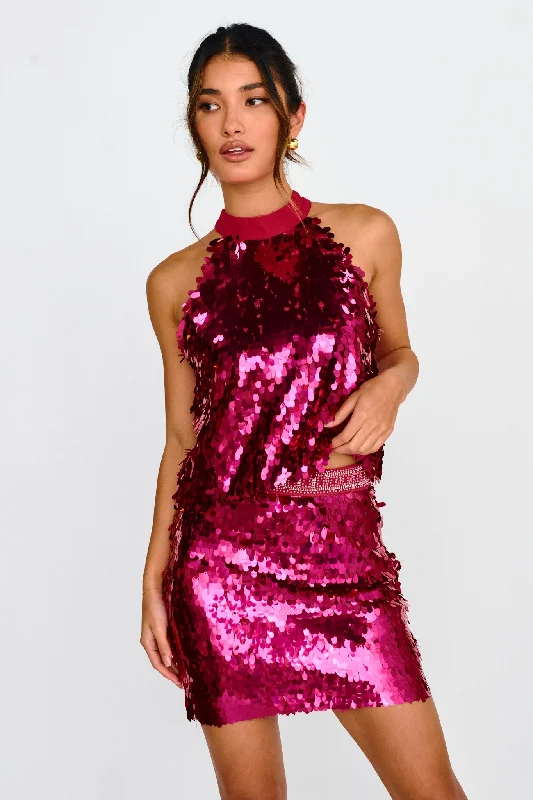 YEAR-End Sale She's So LA Sequin Mini Skirt Hot Pink
