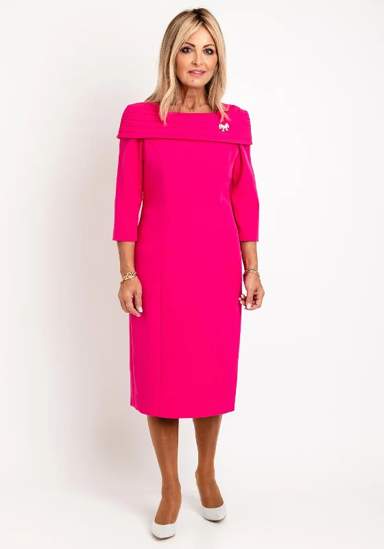 Year-End Sale Cassandra Bardot Neckline Pencil Midi Dress, Cerise