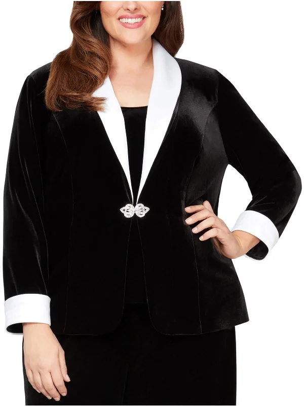Don't Wait Plus Womens Velour Embellished One-Button Blazer