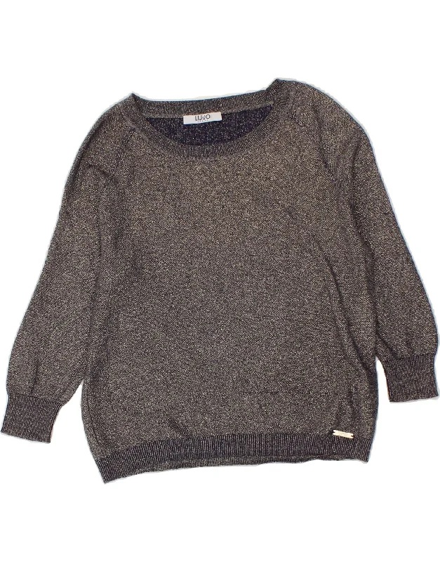 Weekend Deal LIU JO Womens Boat Neck Jumper Sweater UK 10 Small Silver Cotton