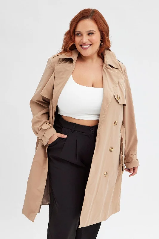 Early Access Beige Trench Coat Long Sleeve Belted Lined