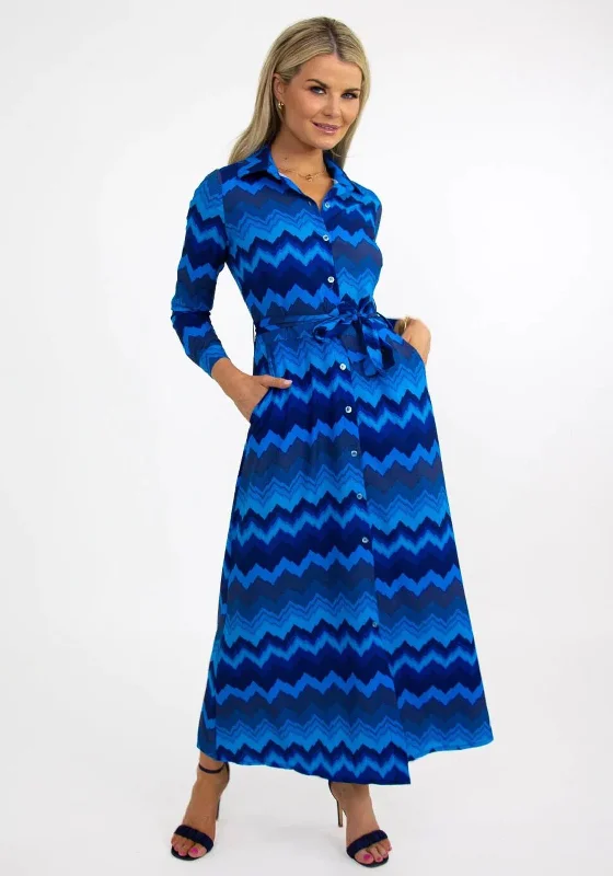 Extra Savings Kate & Pippa Luca Zig Zag Print Shirt Dress, Royal Blue