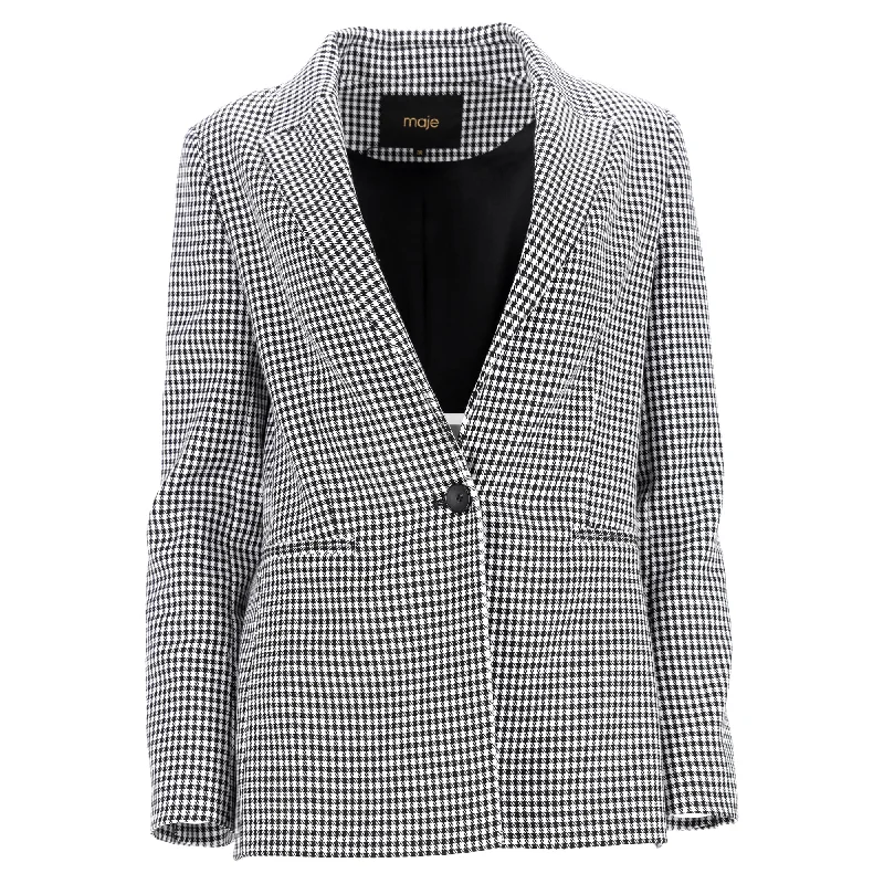 Daily Specials Maje Vadimy Houndstooth Woven Blazer in Black Cotton