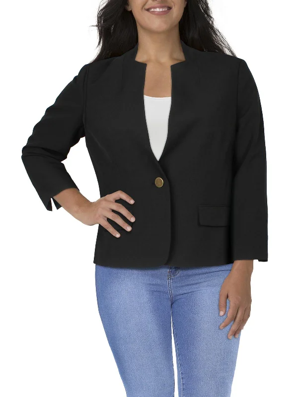 Super Deal Petites Womens Knit Long Sleeves One-Button Blazer