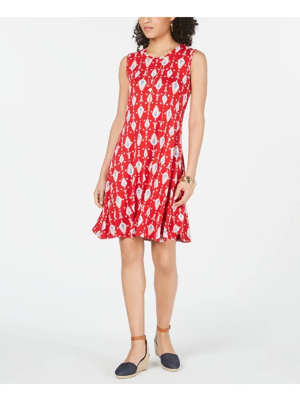 Now or Never STYLE & COMPANY Womens Red Printed Sleeveless Crew Neck Above The Knee Dress Now or Never STYLE & COMPANY Womens Red Printed Sleeveless Crew Neck Above The Knee Dress