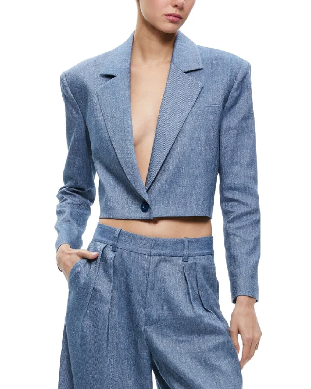Super Bargain alice + olivia Shan Boxy Linen-Blend Blazer